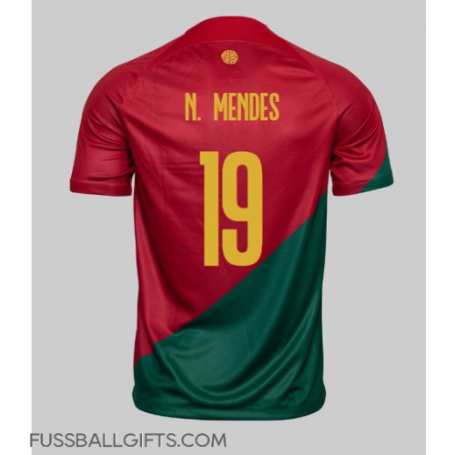 Portugal Nuno Mendes #19 Fußballbekleidung Heimtrikot WM 2022 Kurzarm